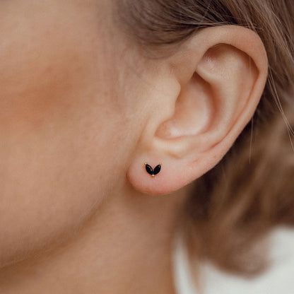 Black Gemstone Firefly Stud Earrings Sterling Silver Gold