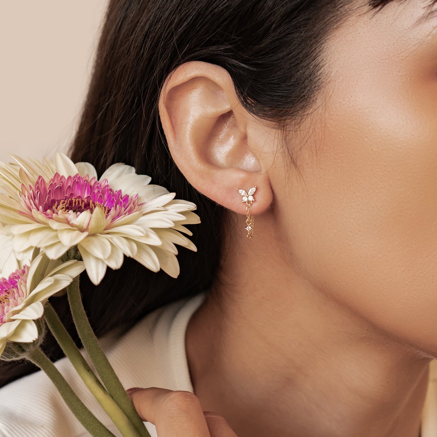 Butterfly Blossom Chain Earrings Sterling Silver