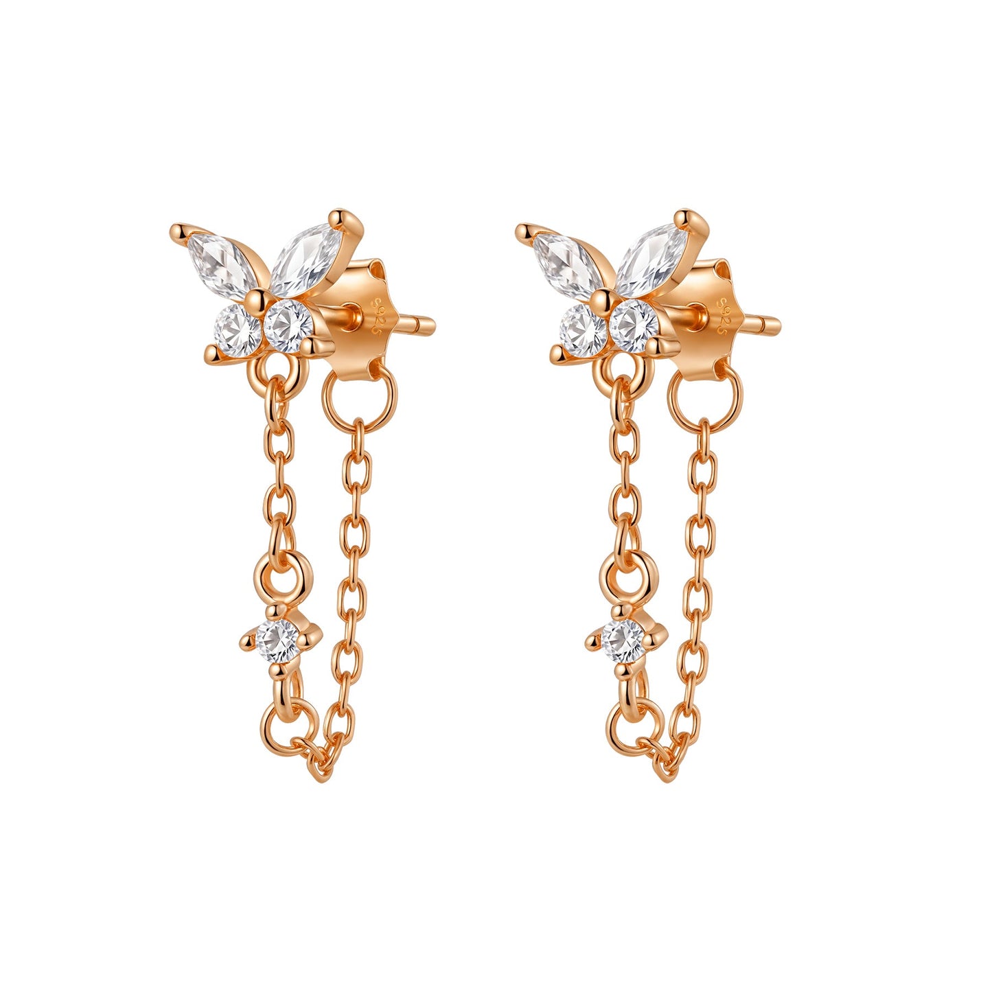 Butterfly Blossom Chain Earrings Sterling Silver