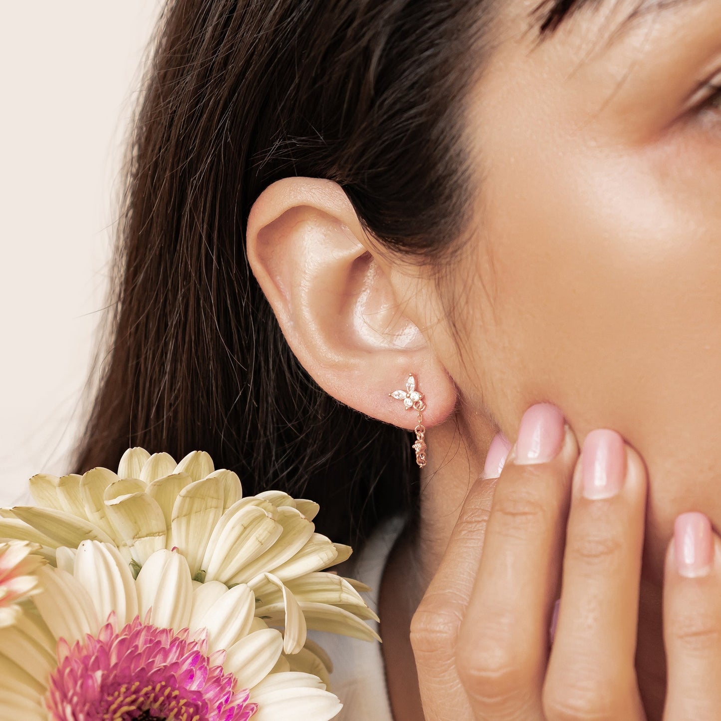 Butterfly Blossom Chain Earrings Sterling Silver