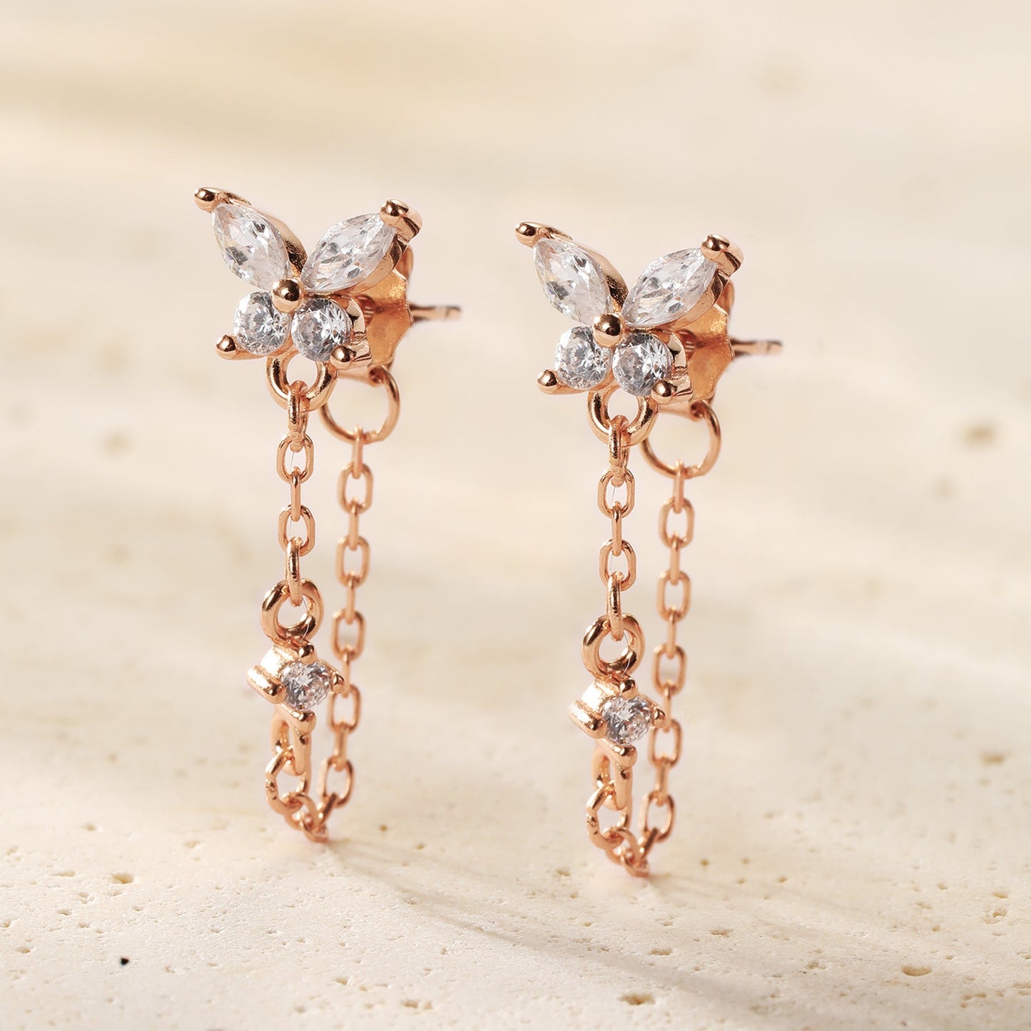 Butterfly Blossom Chain Earrings Sterling Silver