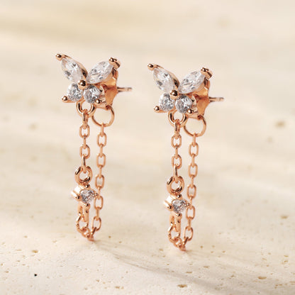 Butterfly Blossom Chain Earrings Sterling Silver