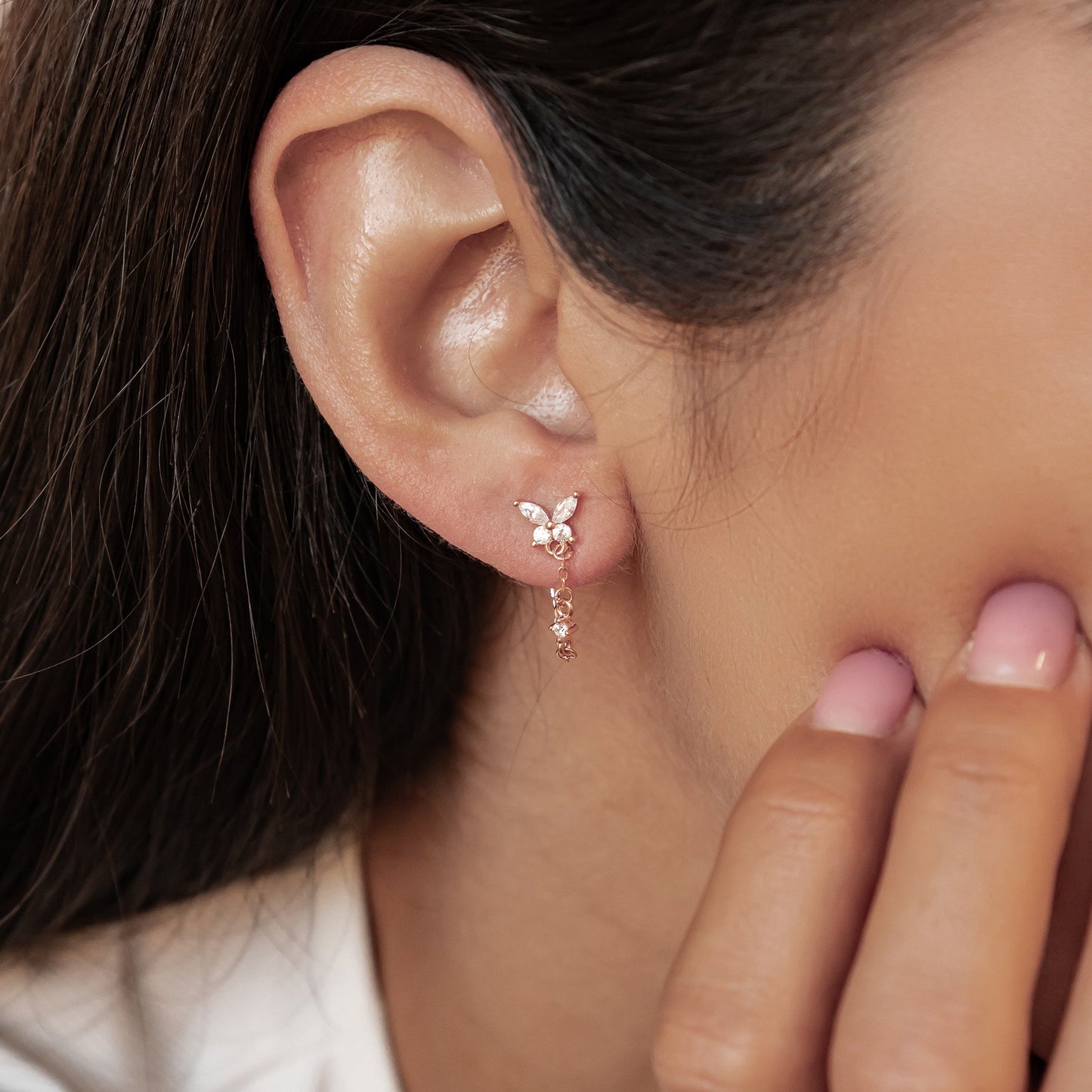 Butterfly Blossom Chain Earrings Sterling Silver
