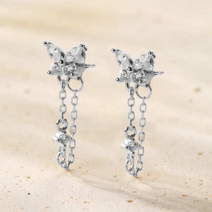 Butterfly Blossom Chain Earrings Sterling Silver