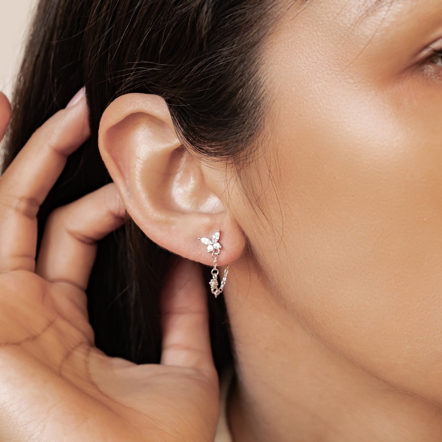 Butterfly Blossom Chain Earrings Sterling Silver