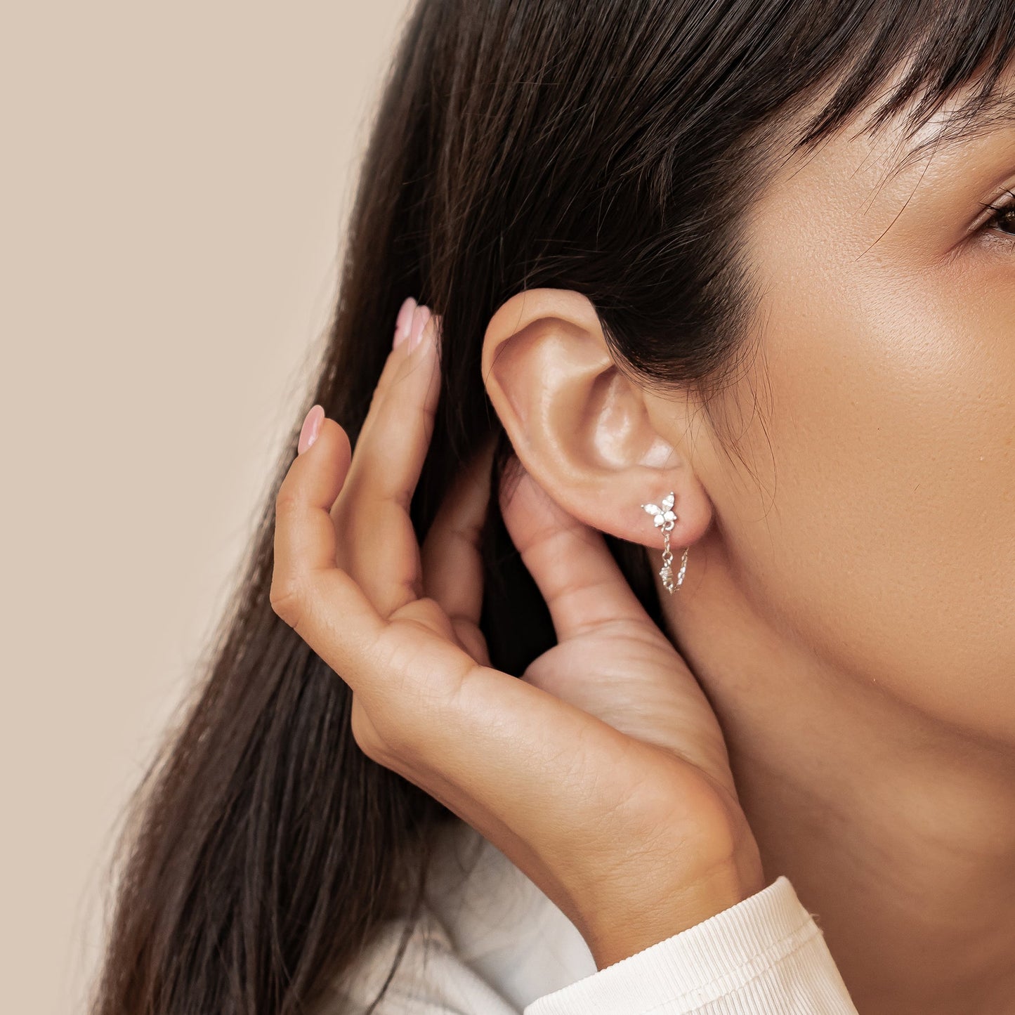 Butterfly Blossom Chain Earrings Sterling Silver