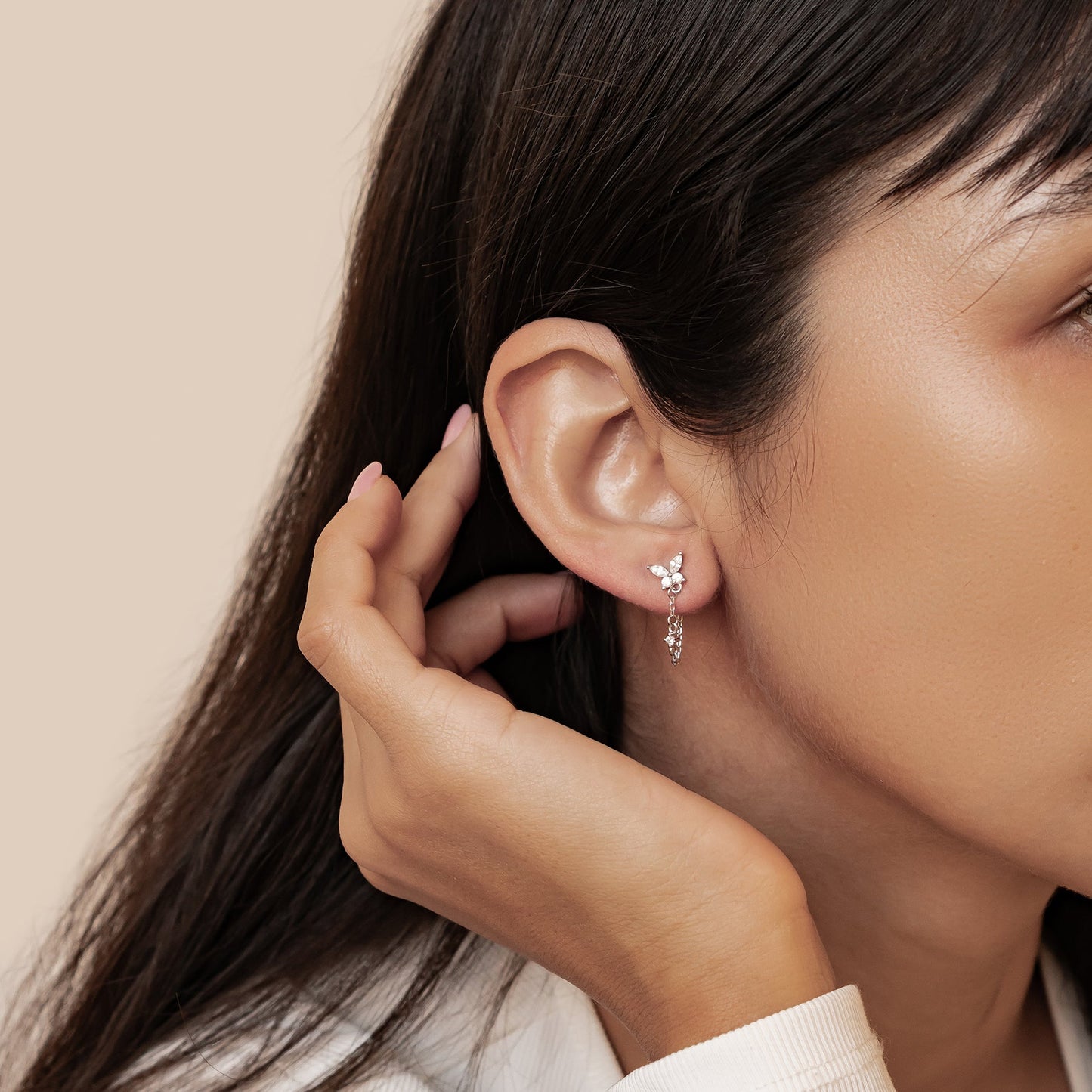 Butterfly Blossom Chain Earrings Sterling Silver