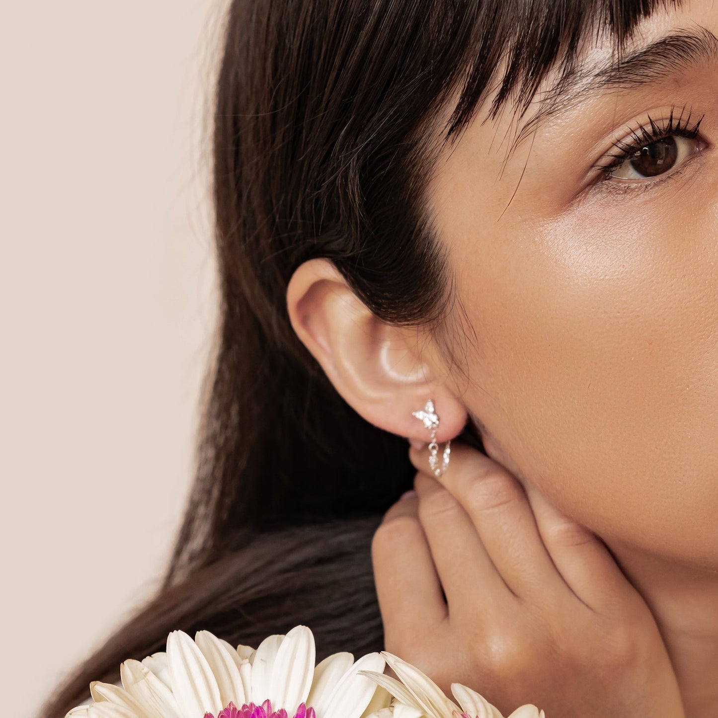 Butterfly Blossom Chain Earrings Sterling Silver