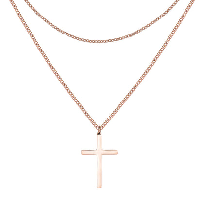 Layered Cross Necklace Rose Gold