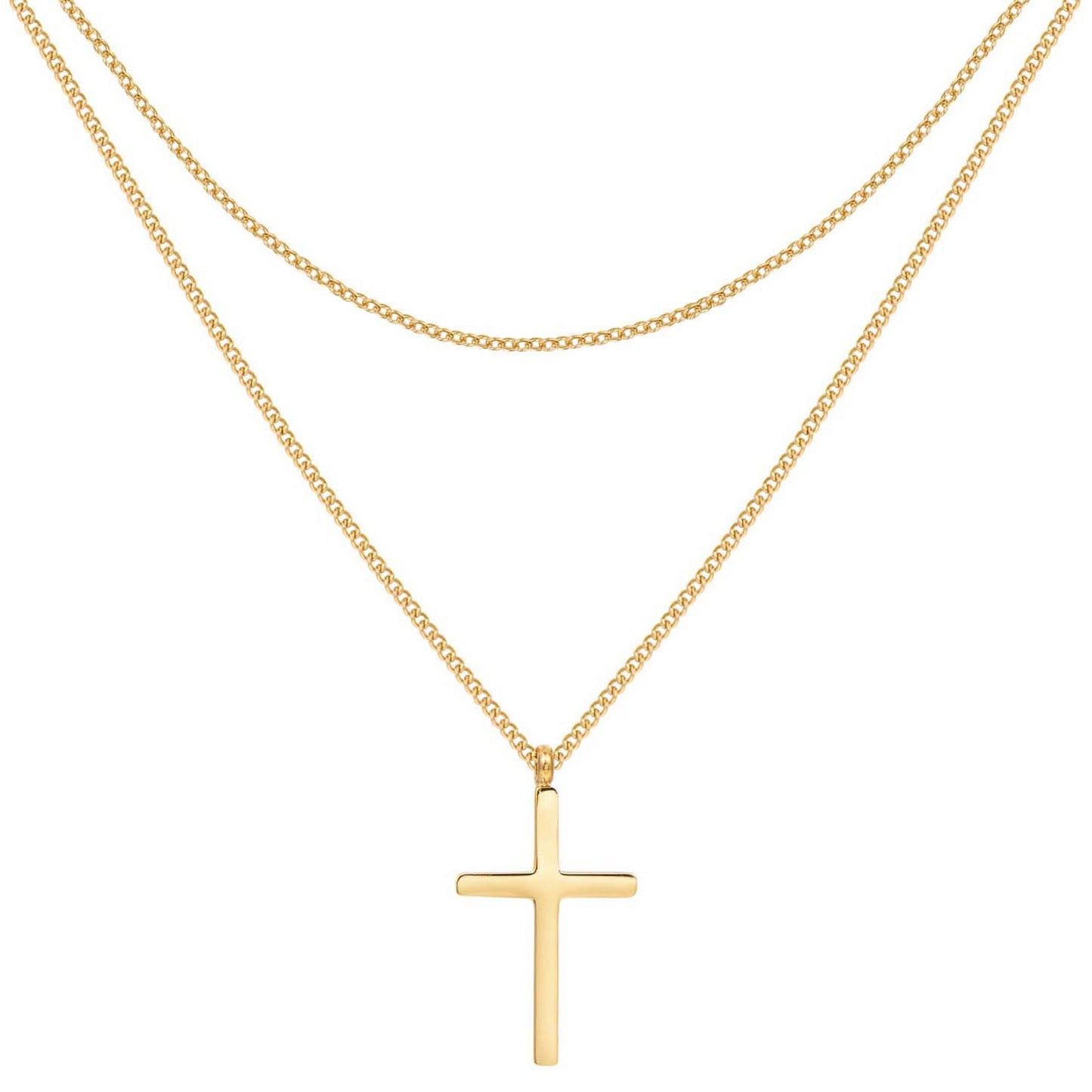 Men Layered Cross Necklace Waterproof