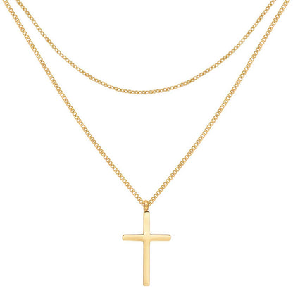 Men Layered Cross Necklace Waterproof