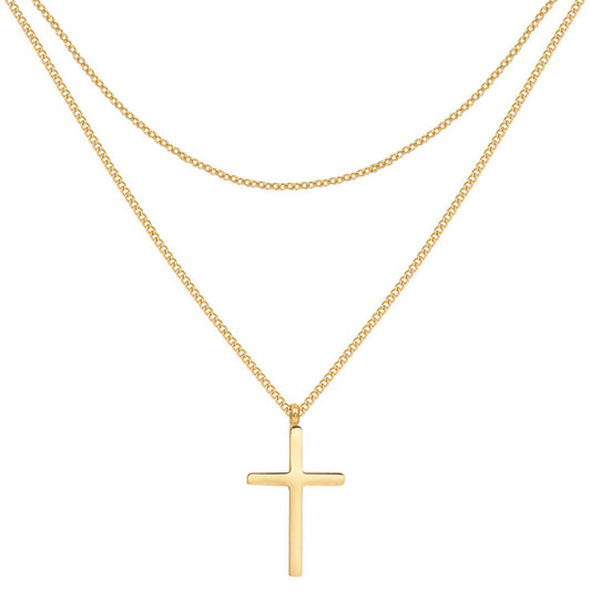 Men Layered Cross Necklace Waterproof
