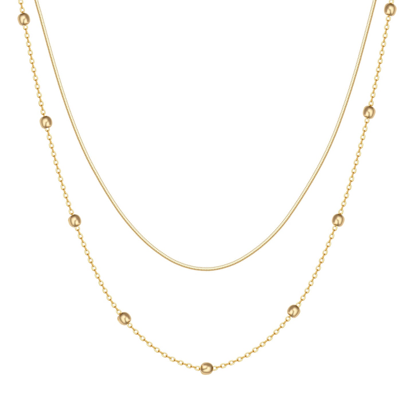 Layered Bobble Chain Necklace Gold