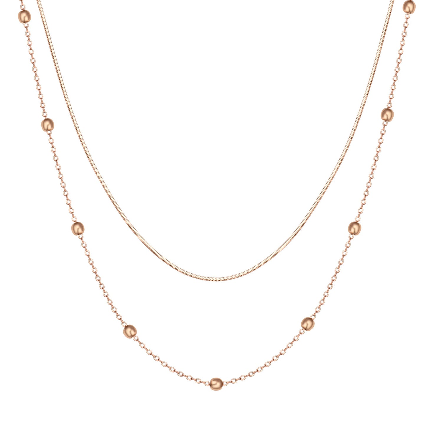 Layered Bobble Chain Necklace Rose Gold