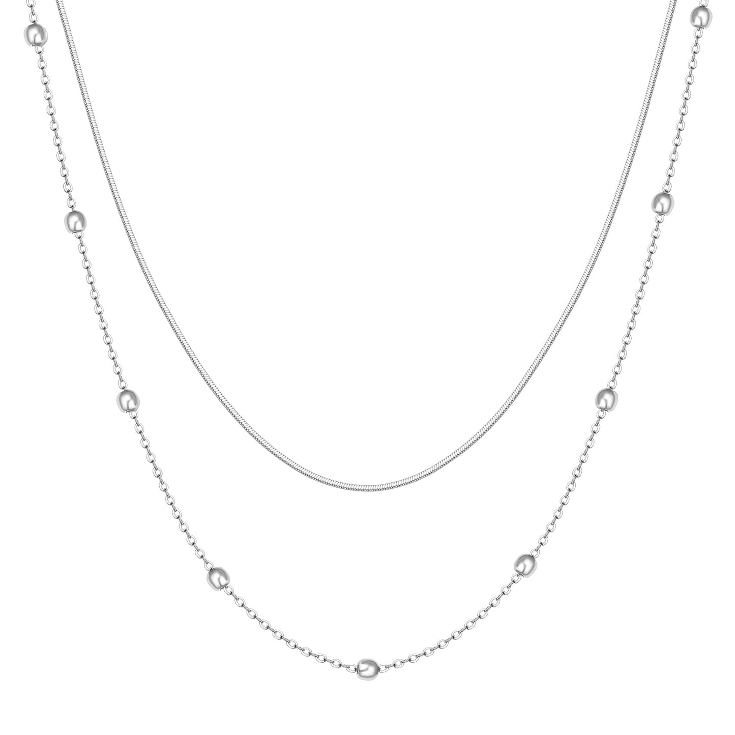 Layered Bobble Chain Necklace Silver