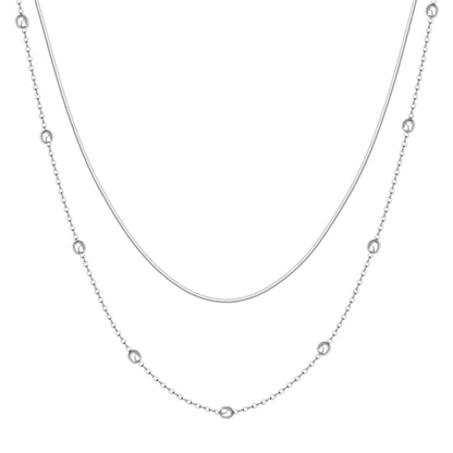 Layered Bobble Chain Necklace Silver
