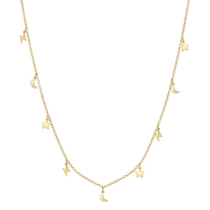 Lightning Star Moon Necklace Gold