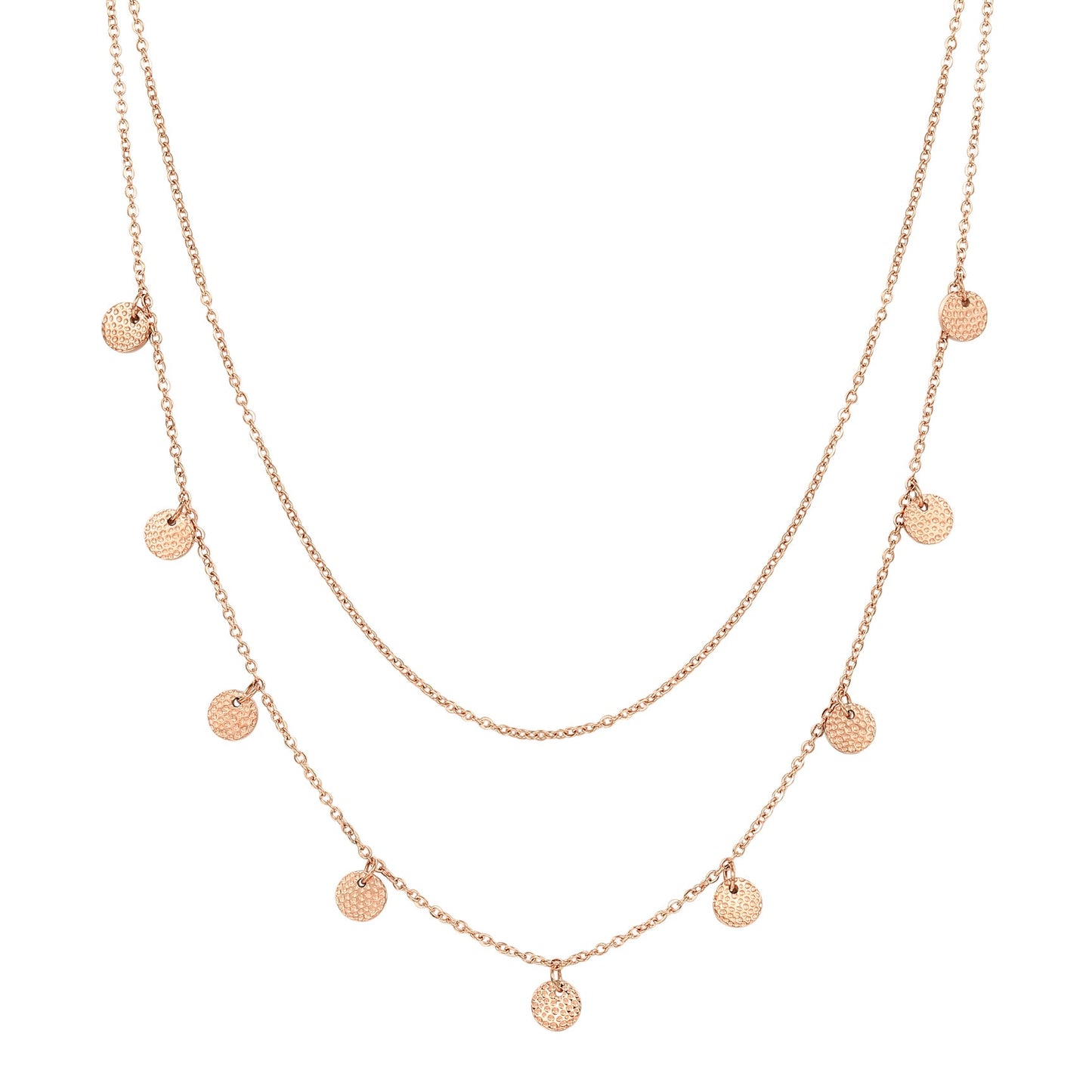 Textured Circle Layered Necklace Rose Gold