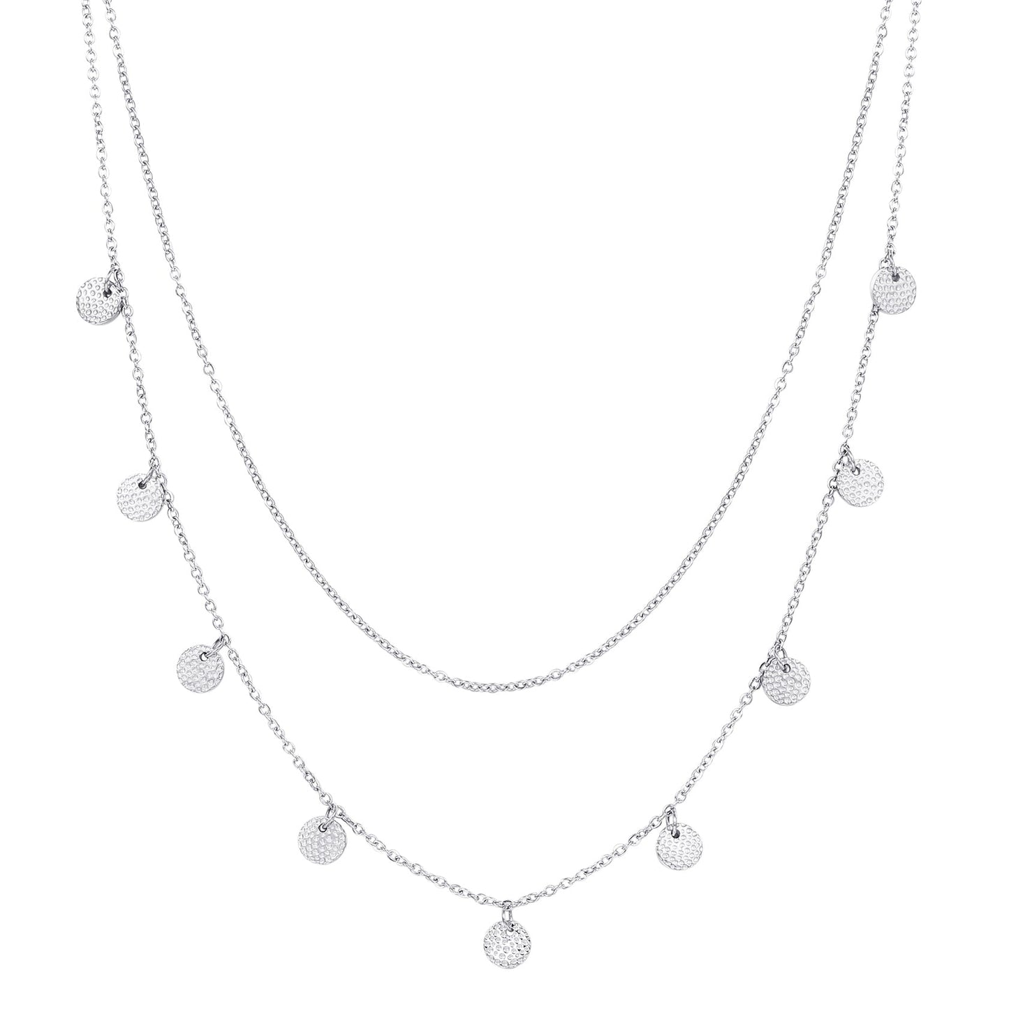 Textured Circle Layered Necklace Silver