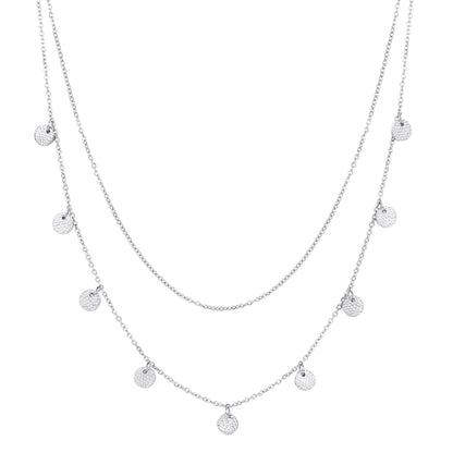 Textured Circle Layered Necklace Silver