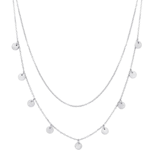 Textured Circle Layered Necklace Silver
