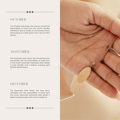 Oval Birth Flower Necklace