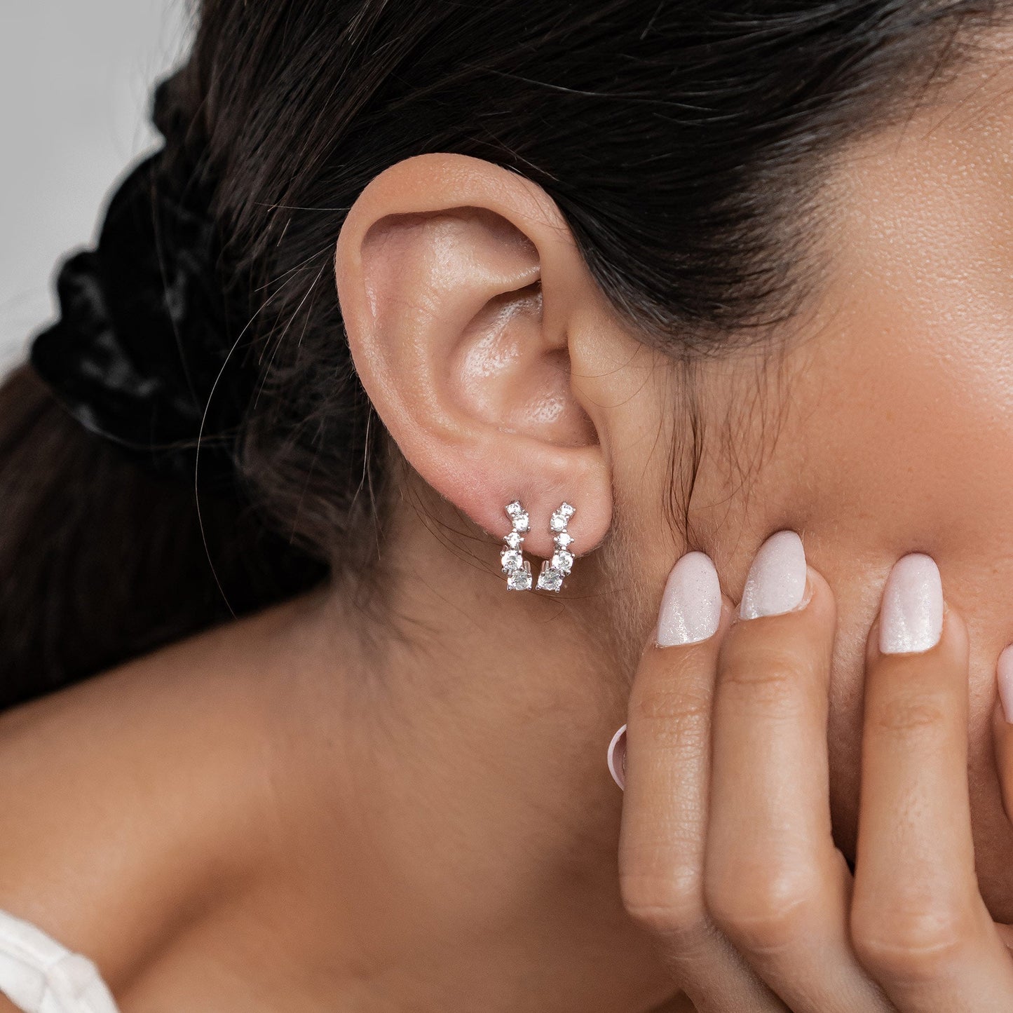 Celestial Sparkle Hoop Earrings Sterling Silver