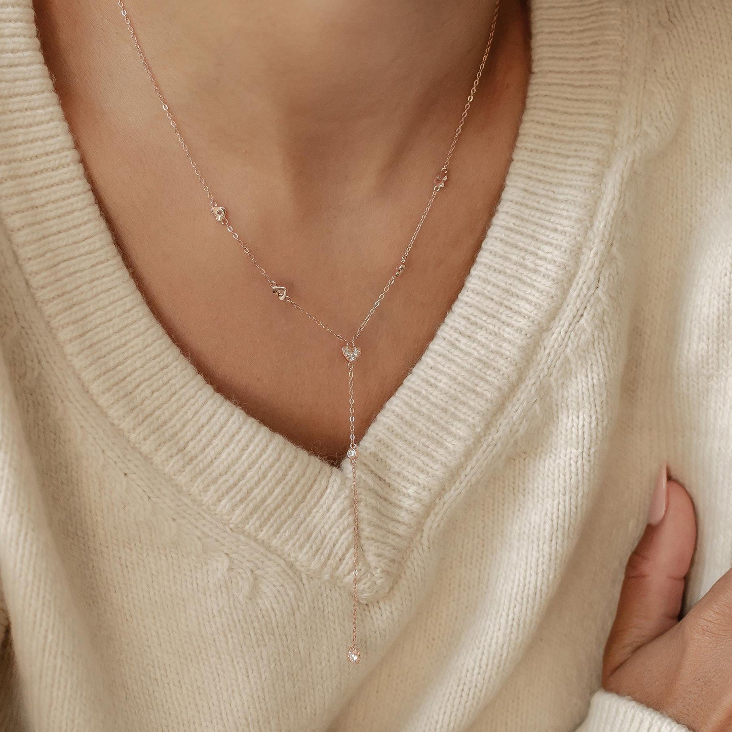 Cherish Y Chain Necklace Sterling Silver Gold