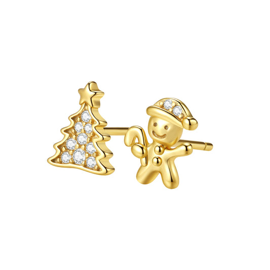 Christmas Tree & Gingerbread Stud Earrings Sterling Silver