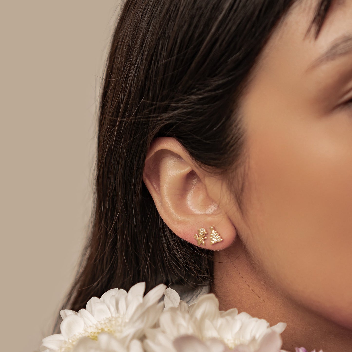 Christmas Tree & Gingerbread Stud Earrings Sterling Silver