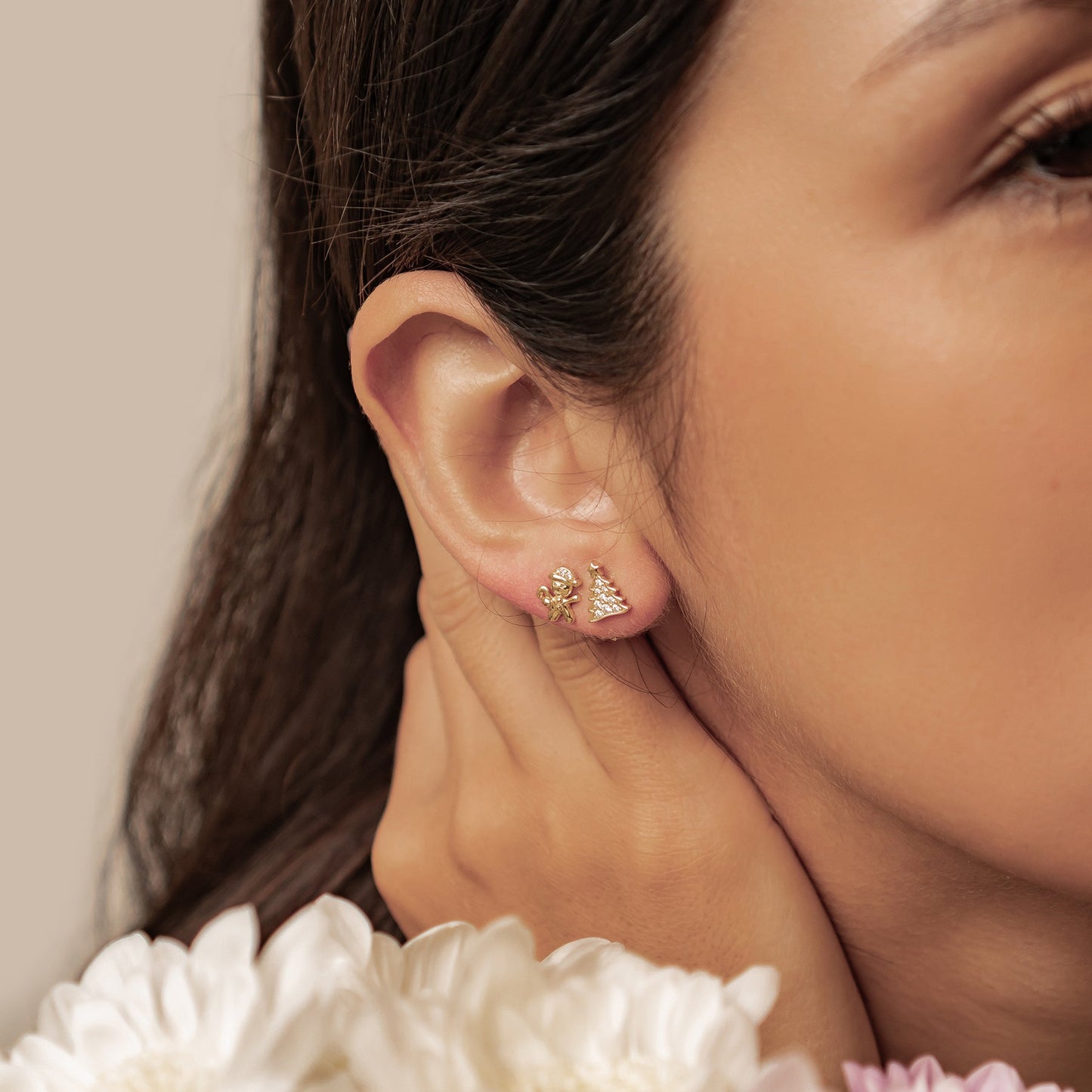 Christmas Tree & Gingerbread Stud Earrings Sterling Silver