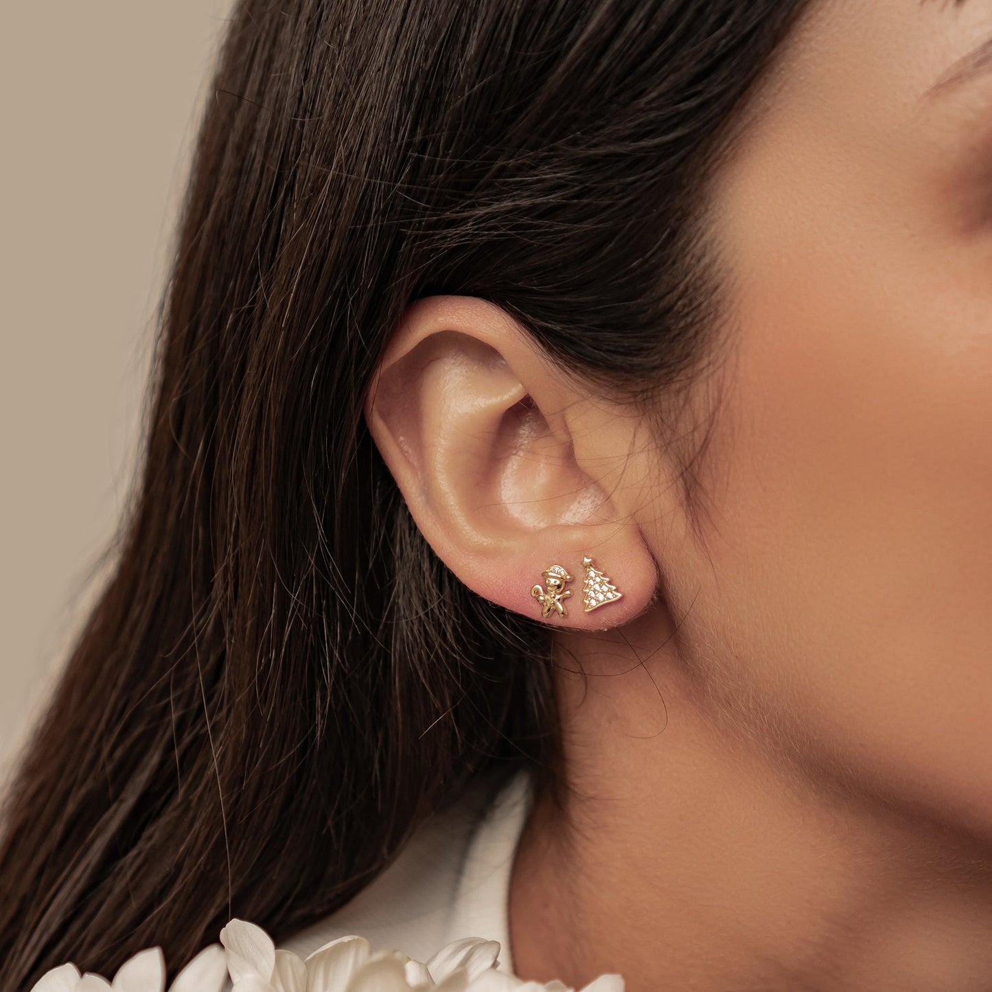 Christmas Tree & Gingerbread Stud Earrings Sterling Silver