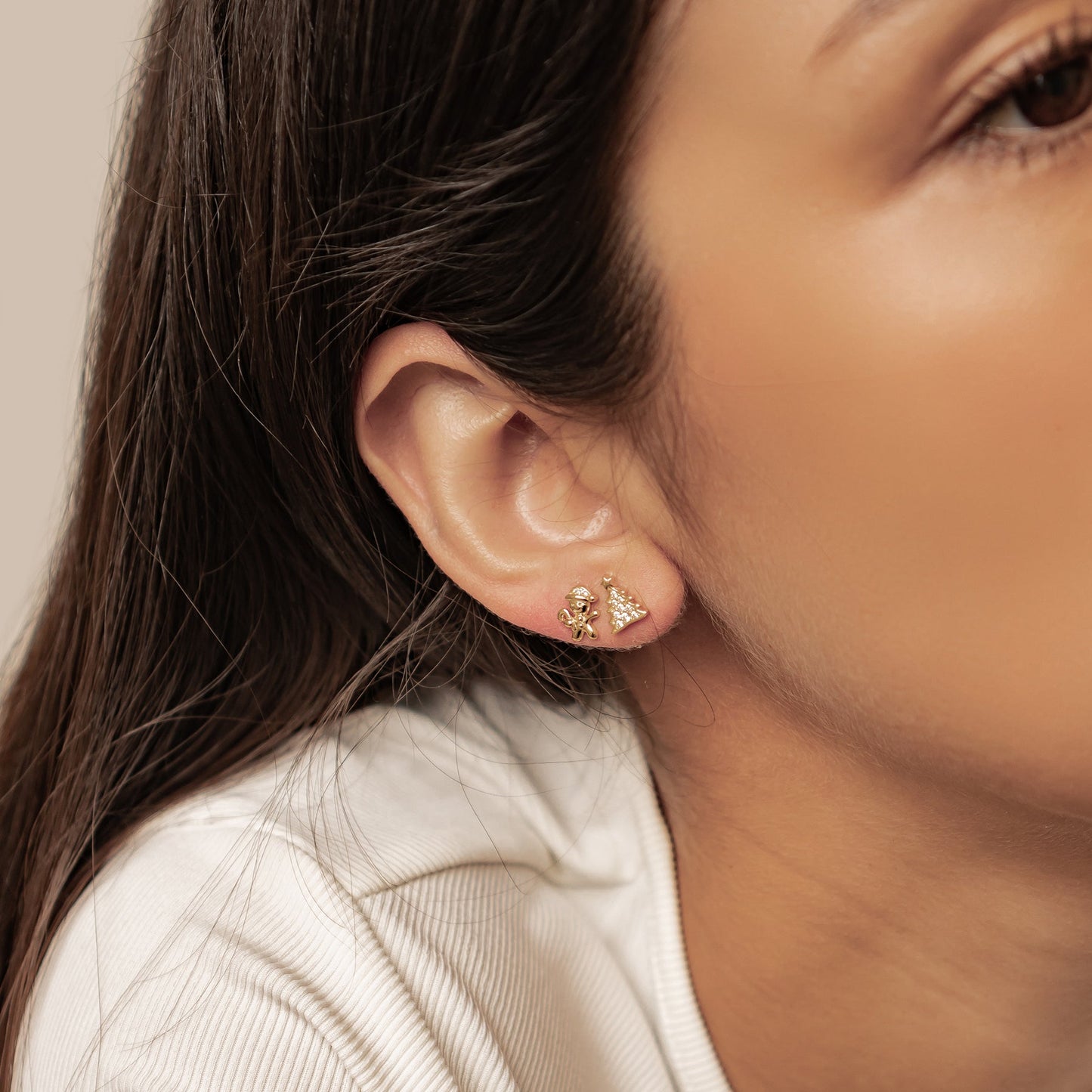 Christmas Tree & Gingerbread Stud Earrings Sterling Silver