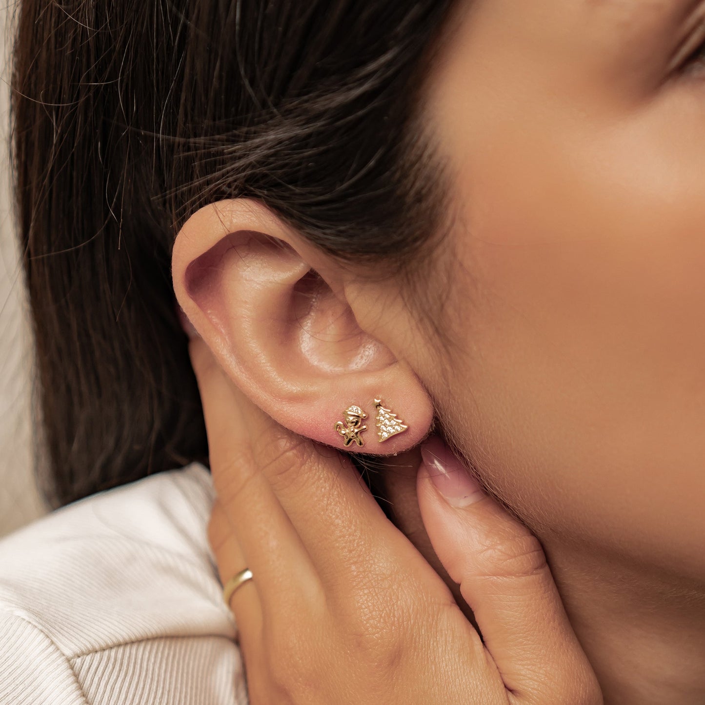 Christmas Tree & Gingerbread Stud Earrings Sterling Silver