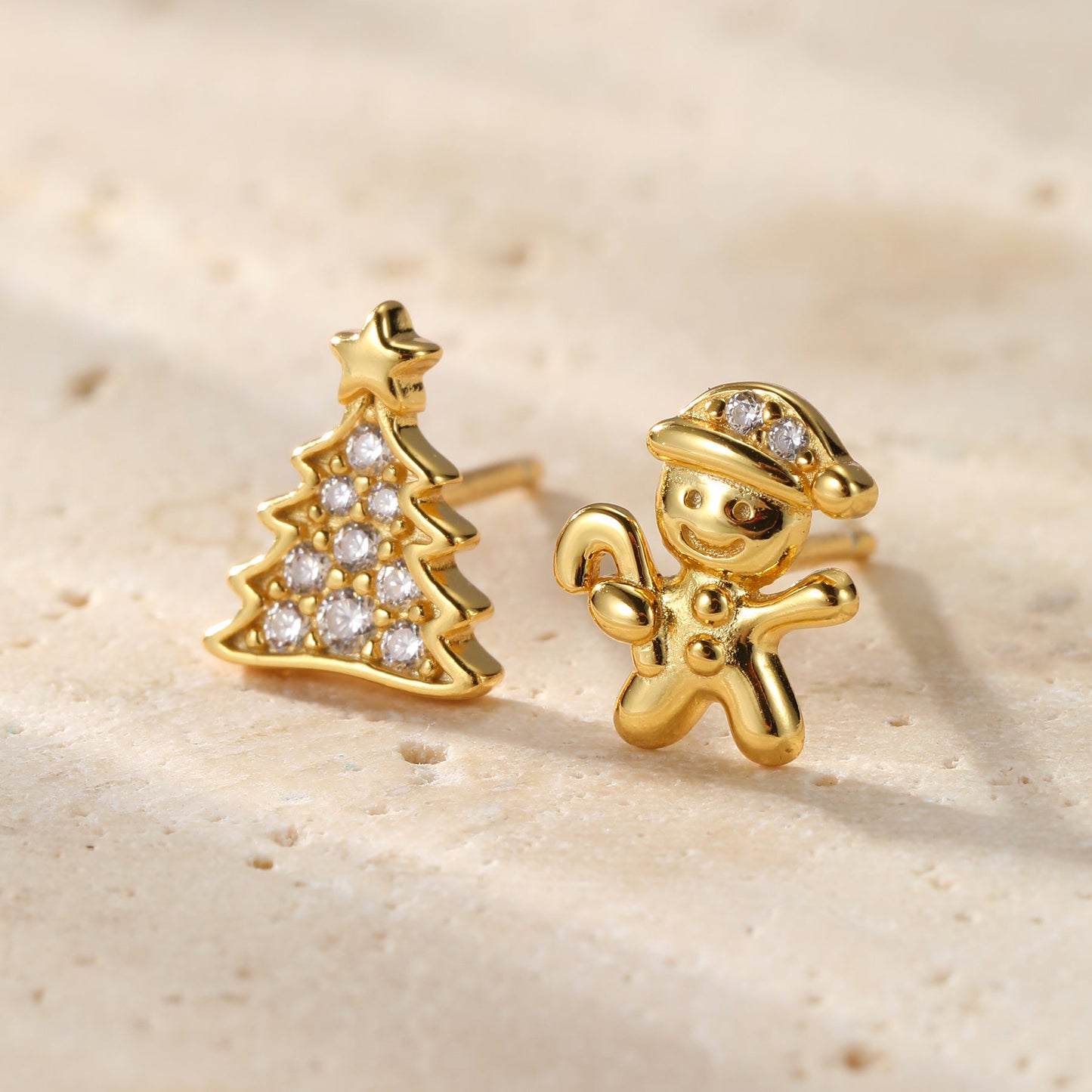 Christmas Tree & Gingerbread Stud Earrings Sterling Silver