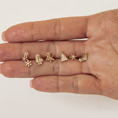 Christmas Tree & Gingerbread Stud Earrings Sterling Silver