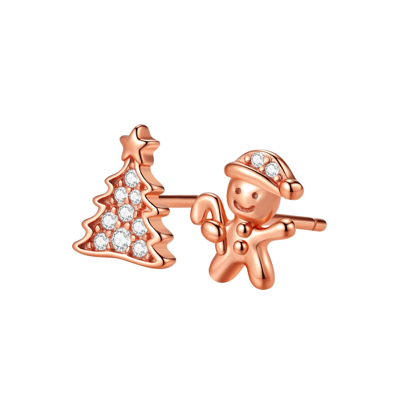Christmas Tree & Gingerbread Stud Earrings Sterling Silver