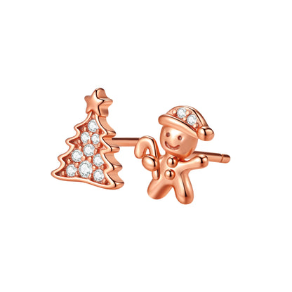 Christmas Tree & Gingerbread Stud Earrings Sterling Silver