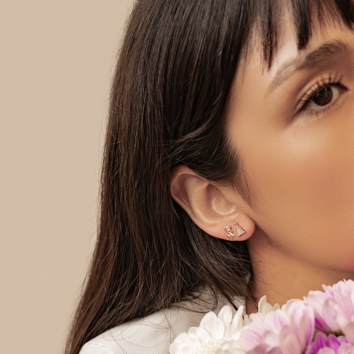 Christmas Tree & Gingerbread Stud Earrings Sterling Silver