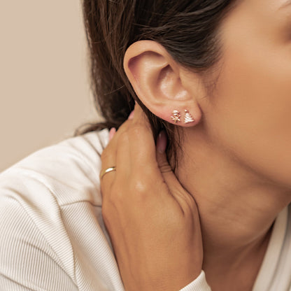 Christmas Tree & Gingerbread Stud Earrings Sterling Silver