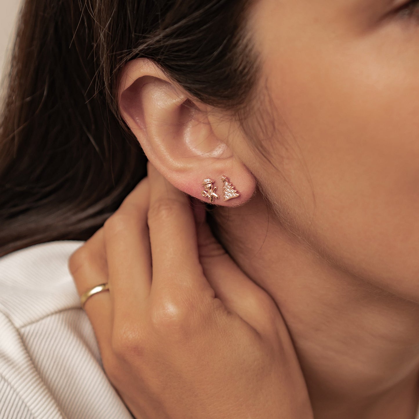 Christmas Tree & Gingerbread Stud Earrings Sterling Silver