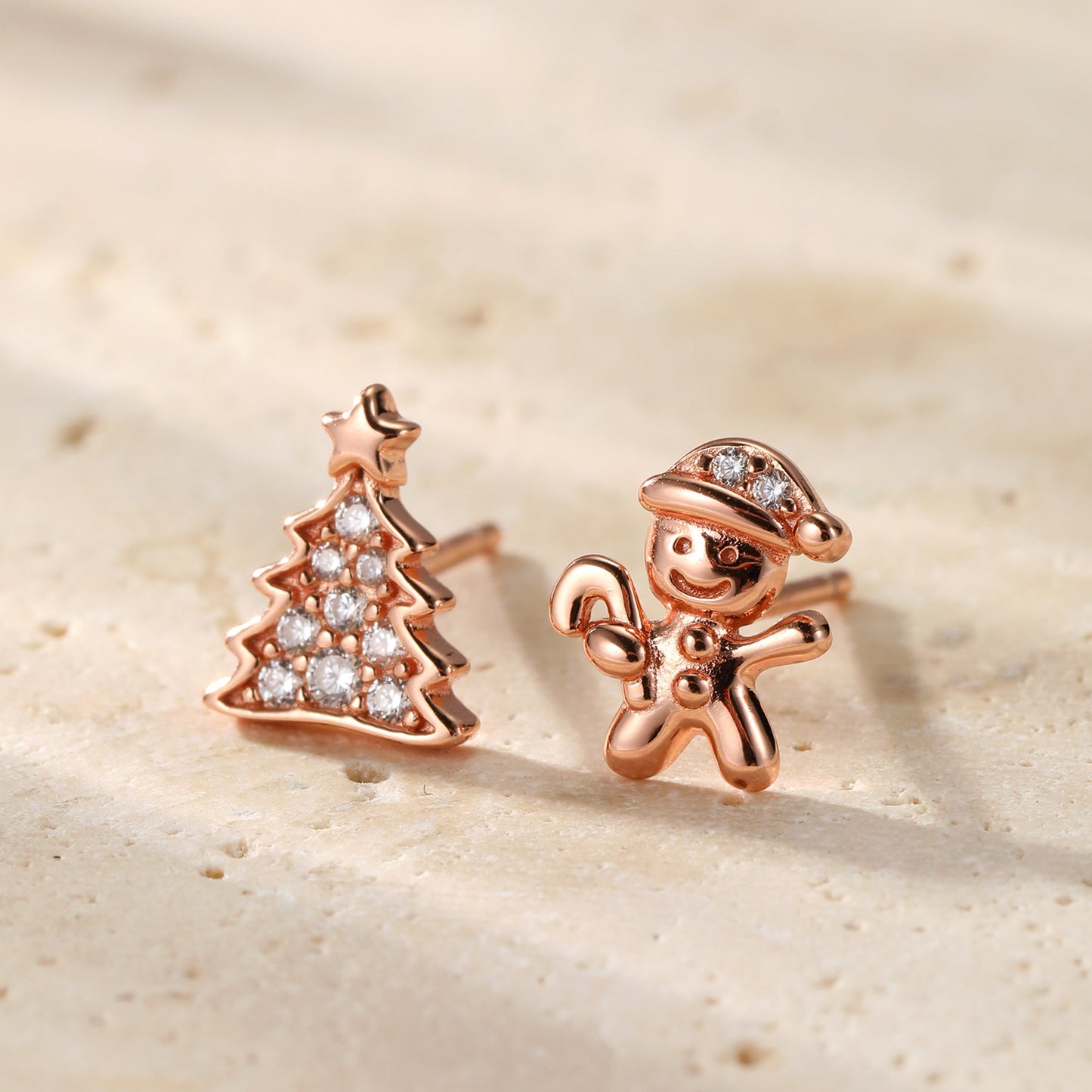 Christmas Tree & Gingerbread Stud Earrings Sterling Silver