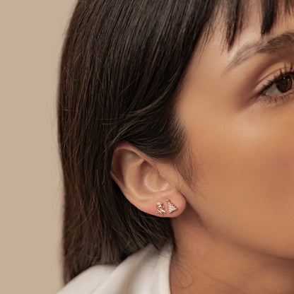 Christmas Tree & Gingerbread Stud Earrings Sterling Silver