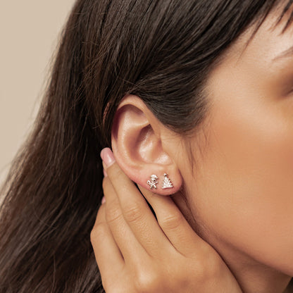 Christmas Tree & Gingerbread Stud Earrings Sterling Silver