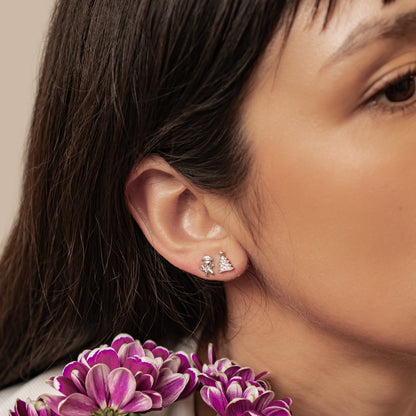 Christmas Tree & Gingerbread Stud Earrings Sterling Silver