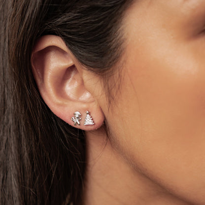 Christmas Tree & Gingerbread Stud Earrings Sterling Silver