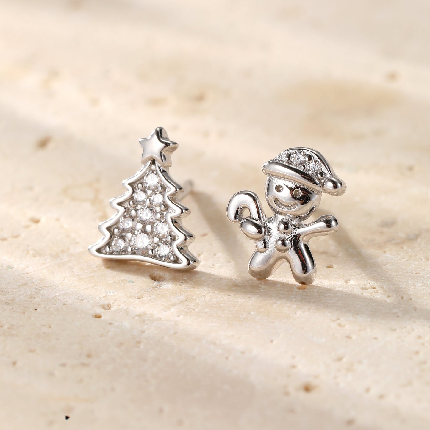 Christmas Tree & Gingerbread Stud Earrings Sterling Silver