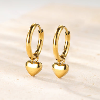 Chunky Heart Charm Hoop Earrings Waterproof