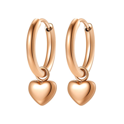 Chunky Heart Charm Hoop Earrings Waterproof