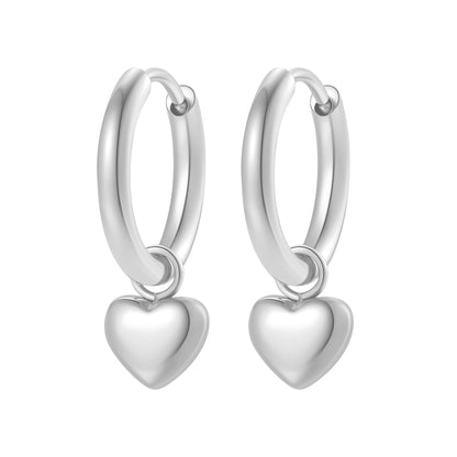 Chunky Heart Charm Hoop Earrings Waterproof
